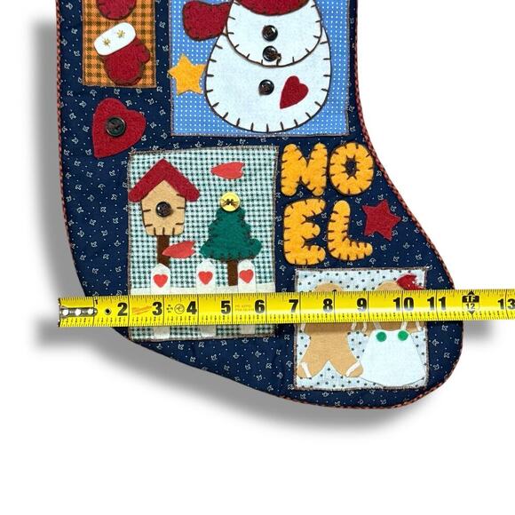 VTG Y2K Quilted Patchwork Felt Button Christmas Stocking Snowman Gingerbread - Picture 9 of 10